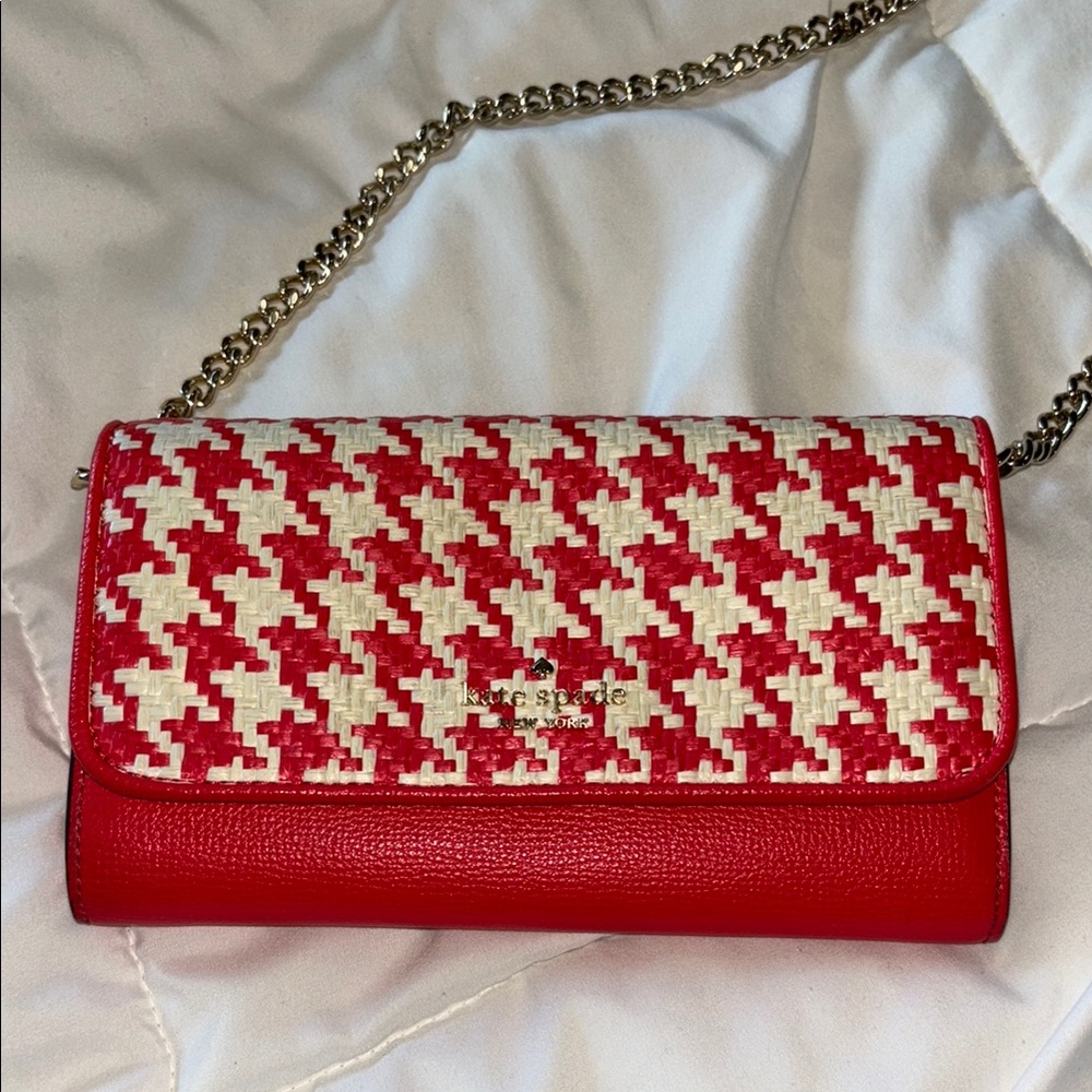 EUC Kate Spade Hot Pink and White Houndstooth Crossbody Bag